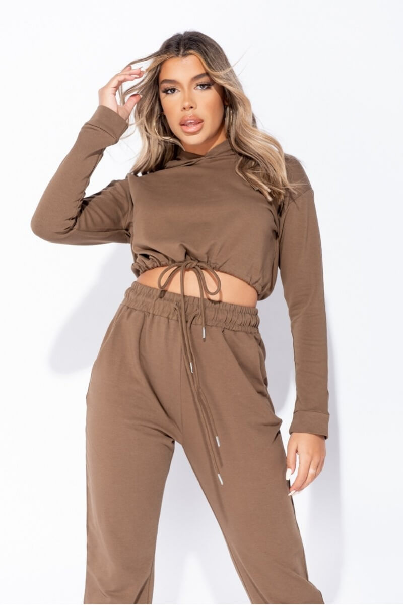 Olive Cropped Hoodie & Jogger Lounge Set