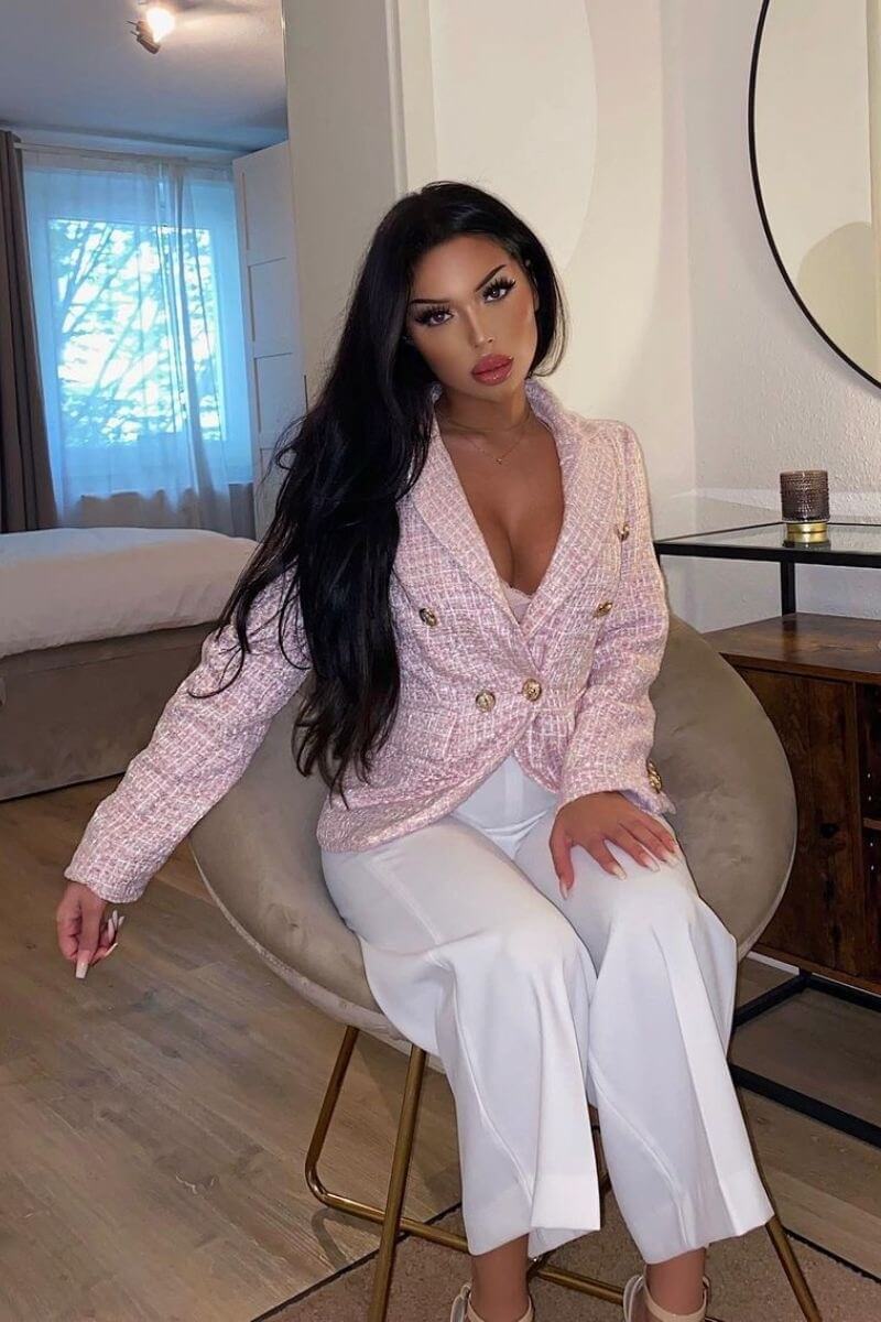 Pink Tweed Check Dome Button Blazer