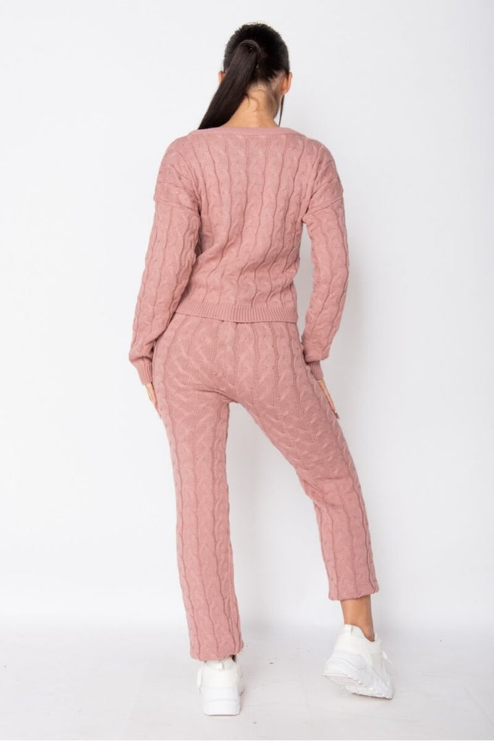 Rose Pink Cable Knit Jogger Lounge Set