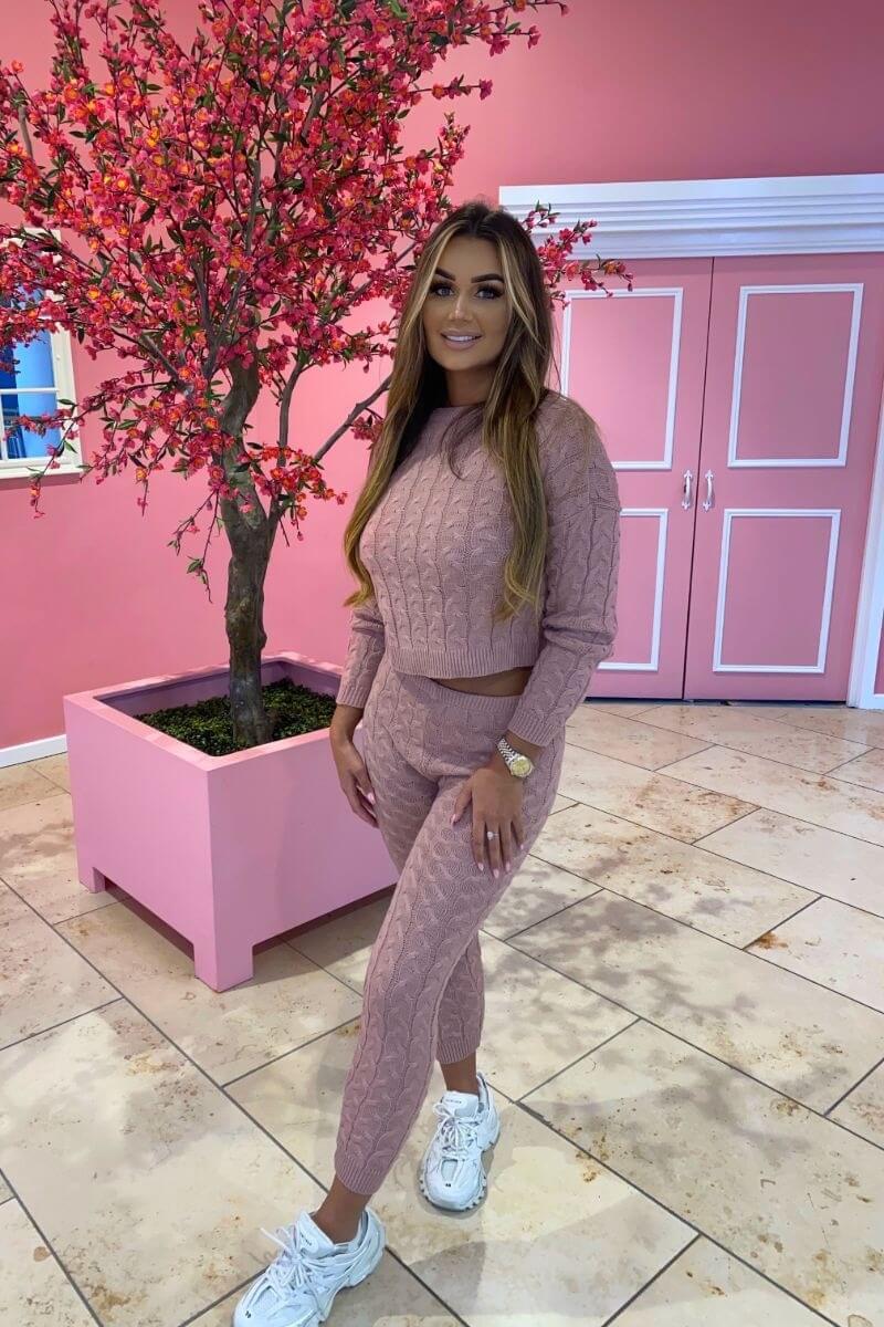 Rose Pink Cable Knit Jogger Lounge Set – Fashion By Maya