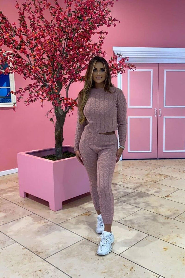 Rose Pink Cable Knit Jogger Lounge Set