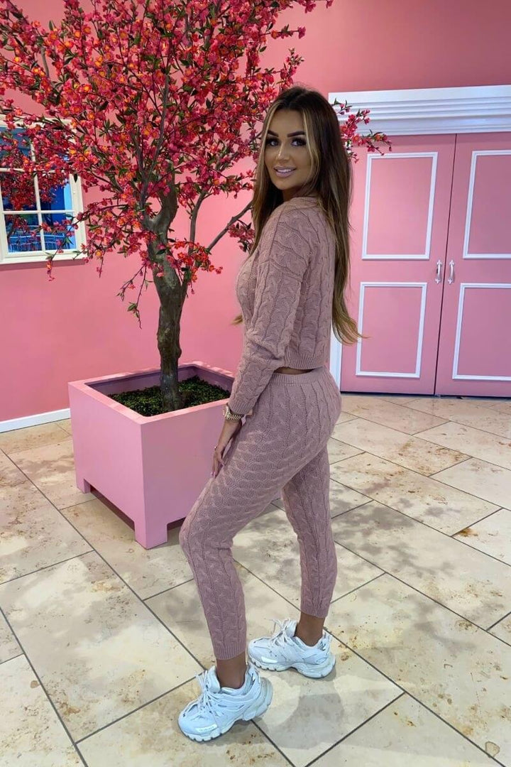 Rose Pink Cable Knit Jogger Lounge Set