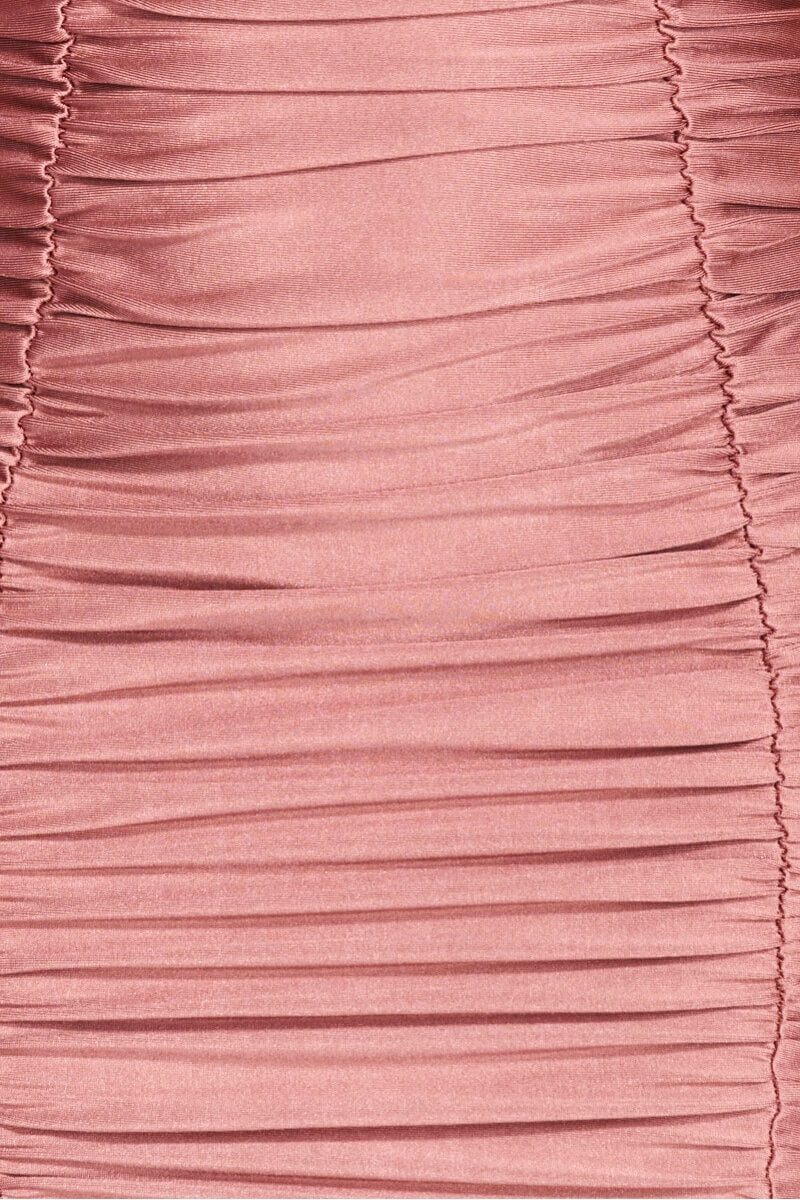 Rose Pink Slinky Ruched Bust Cup Mini Dress