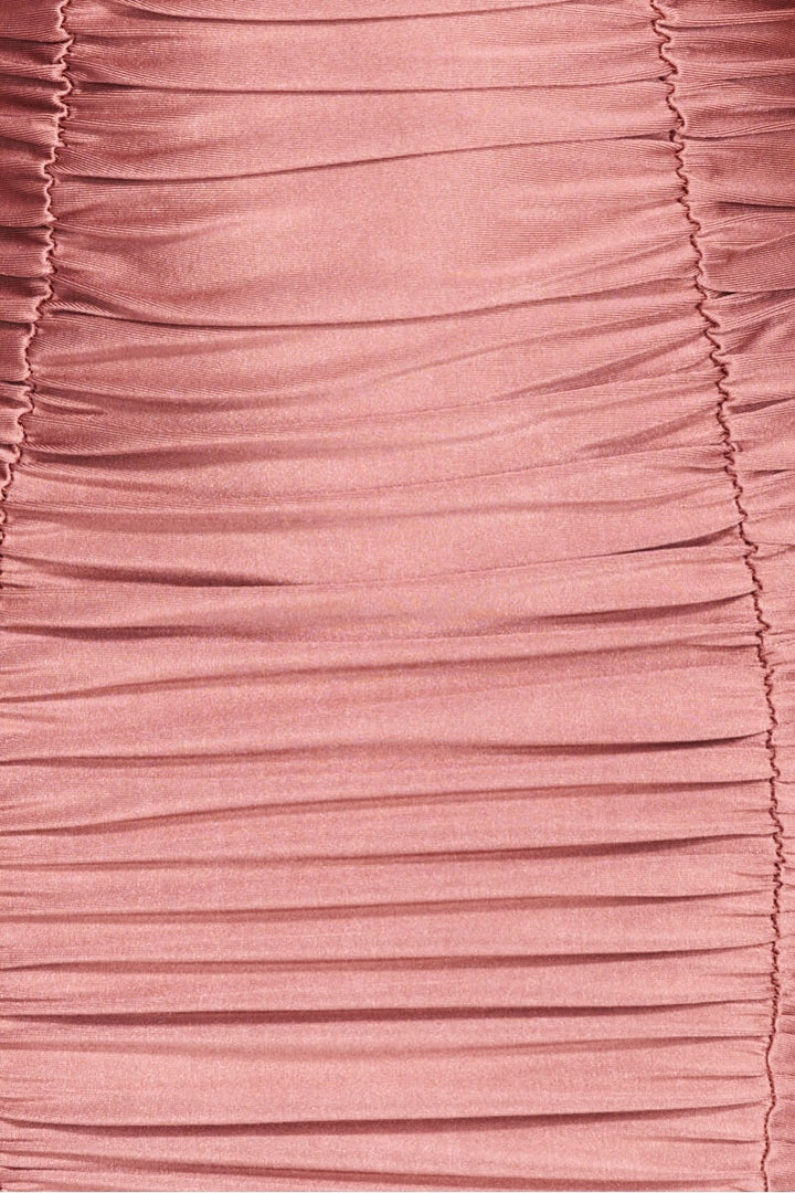 Rose Pink Slinky Ruched Bust Cup Mini Dress