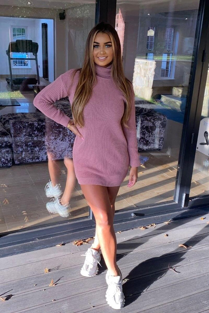Rose Roll Neck Knitted Jumper Dress
