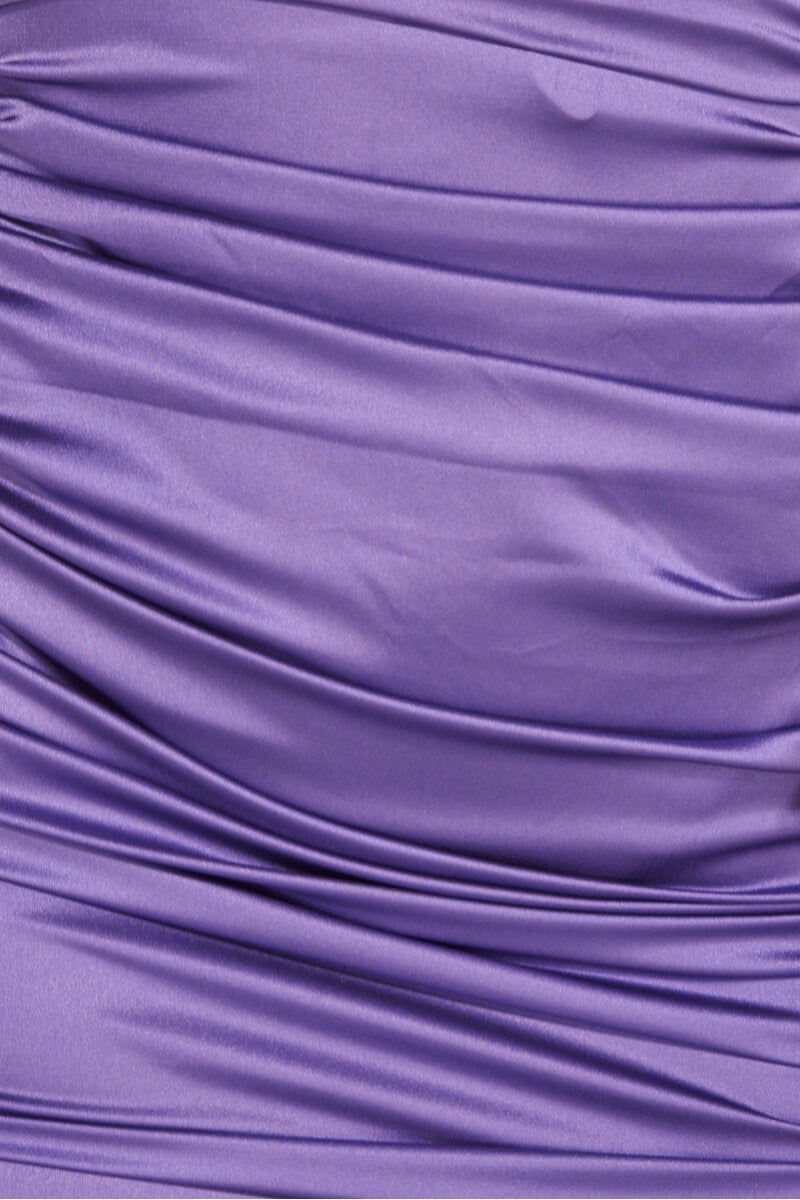 Violet Satin Ruched Bust Cup Asymmetric Hem Mini Dress